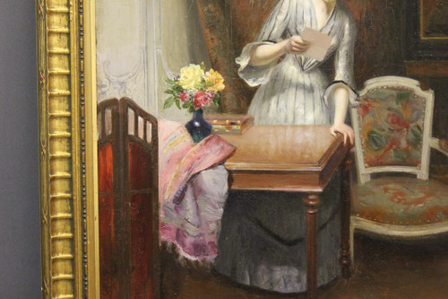 Öl Auf Leinwand Frau Mit Brief Von Alfred Martin Datiert 1904