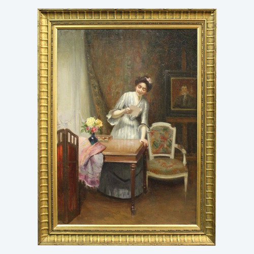 Öl Auf Leinwand Frau Mit Brief Von Alfred Martin Datiert 1904