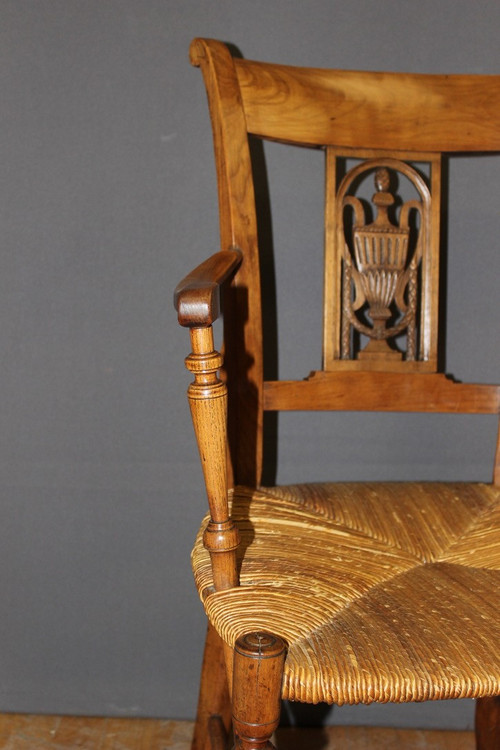 Pairs of Directoire straw-covered armchairs, early 19th century