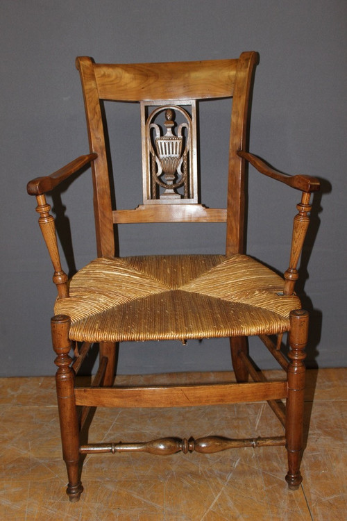 Pairs of Directoire straw-covered armchairs, early 19th century