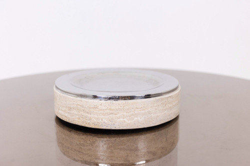 Table Basse En Travertin Et Verre Fumé, Années 1970, LS56701009C