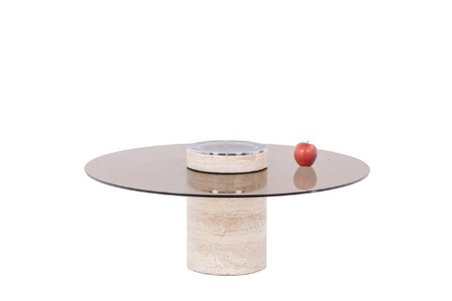 Table Basse En Travertin Et Verre Fumé, Années 1970, LS56701009C