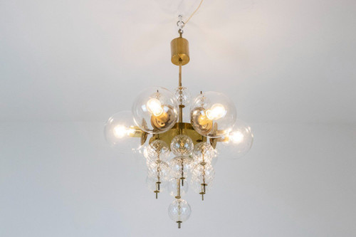 Kronleuchter oder Aufhängung aus goldenem Messing und geblasenem Glas, 1970er Jahre, LS56693600A