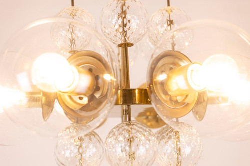 Kronleuchter oder Aufhängung aus goldenem Messing und geblasenem Glas, 1970er Jahre, LS56693600A