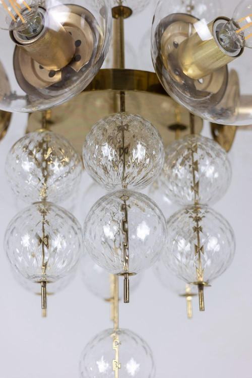 Kronleuchter oder Aufhängung aus goldenem Messing und geblasenem Glas, 1970er Jahre, LS56693600A