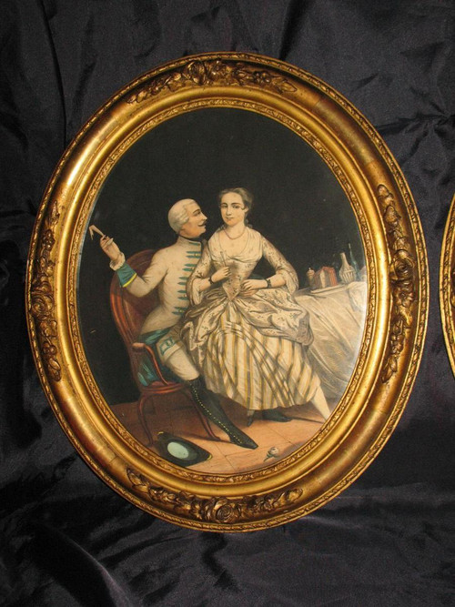 Ein Paar geschnitzte Rahmen im Restaurationsstil aus Holz und vergoldetem Staffagewerk 19.