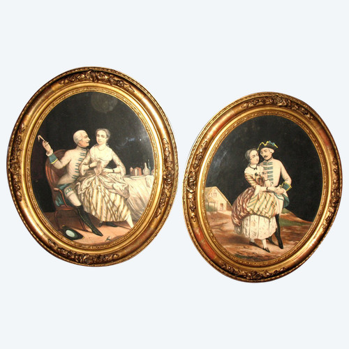 Ein Paar geschnitzte Rahmen im Restaurationsstil aus Holz und vergoldetem Staffagewerk 19.