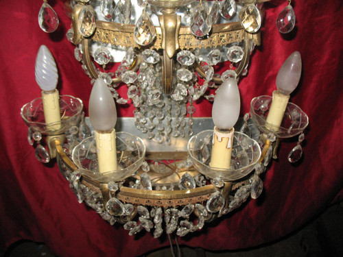 Grande applique en laiton et pampilles à 7 lumières Origine italienne années 40-50