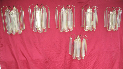 Glass and gilded metal chandelier with 6 sconces from the 60s and 70s