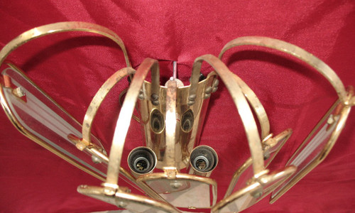 Glass and gilded metal chandelier with 6 sconces from the 60s and 70s
