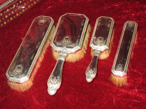 Set da toilette in cristallo e argento di Christofle, XIX secolo, 8 pezzi