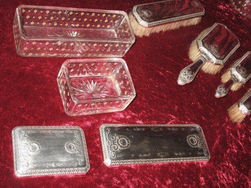 Set da toilette in cristallo e argento di Christofle, XIX secolo, 8 pezzi