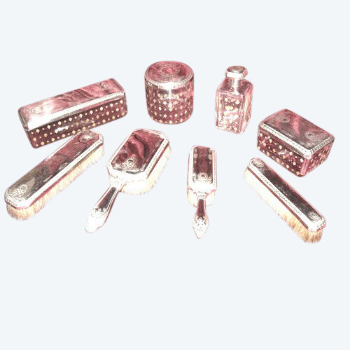 Set da toilette in cristallo e argento di Christofle, XIX secolo, 8 pezzi