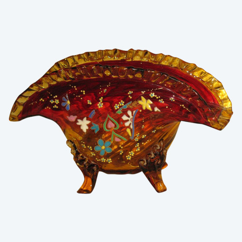 Fan-shaped enamelled glass bowl, 19th century