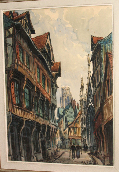 Pierre Le Trividic watercolor animated street of Rouen School of Rouen