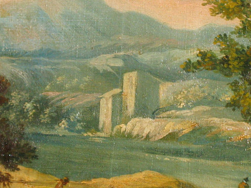 Animated Italian landscape oil on canvas oval 19th century