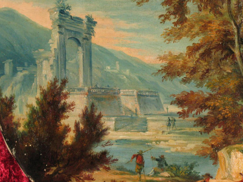 Belebte italienische Landschaft Öl auf Leinwand oval 19.