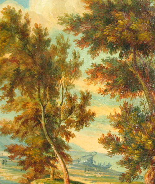 Belebte italienische Landschaft Öl auf Leinwand oval 19.
