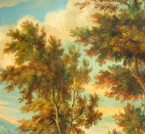 Belebte italienische Landschaft Öl auf Leinwand oval 19.