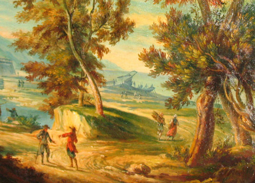 Belebte italienische Landschaft Öl auf Leinwand oval 19.