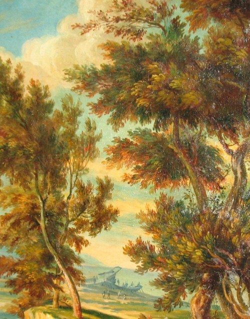 Belebte italienische Landschaft Öl auf Leinwand oval 19.