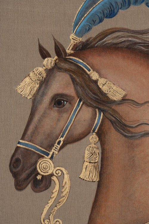Toile Peinte Représentant Un Cheval, Travail Contemporain, LS5690585B