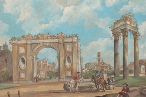 Gouache Italienische antike Stadt Epoche 18.