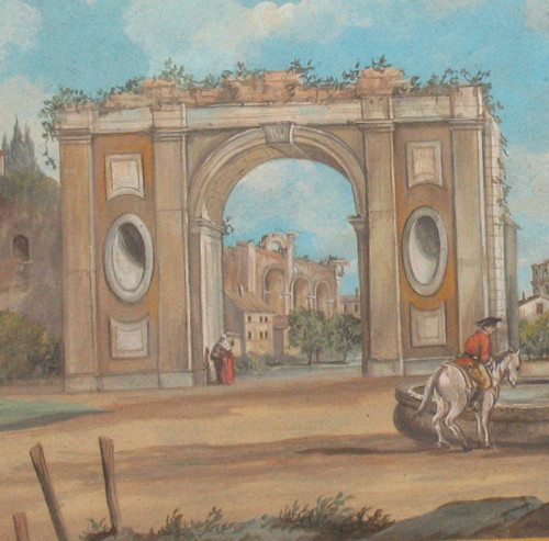 Gouache Italienische antike Stadt Epoche 18.