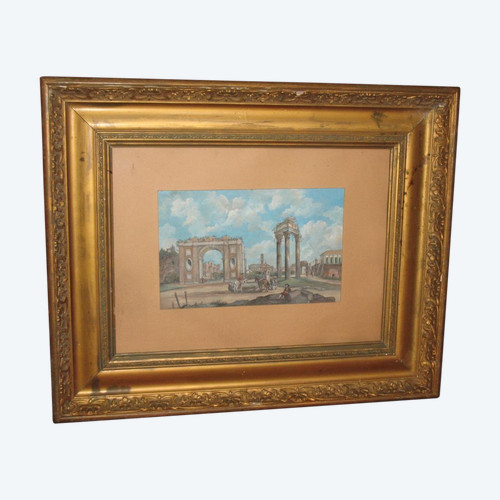 Gouache Italienische antike Stadt Epoche 18.