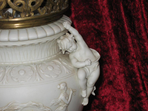 Large Supported Bisque Vase Signed E. Jammes 19th Time