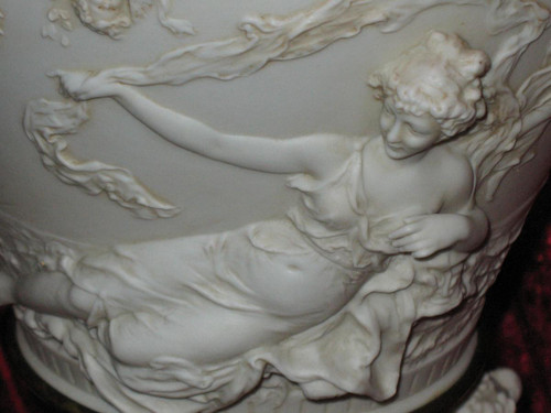 Large Supported Bisque Vase Signed E. Jammes 19th Time