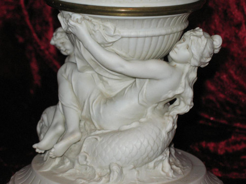 Large Supported Bisque Vase Signed E. Jammes 19th Time