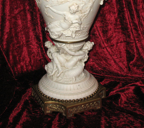 Large Supported Bisque Vase Signed E. Jammes 19th Time