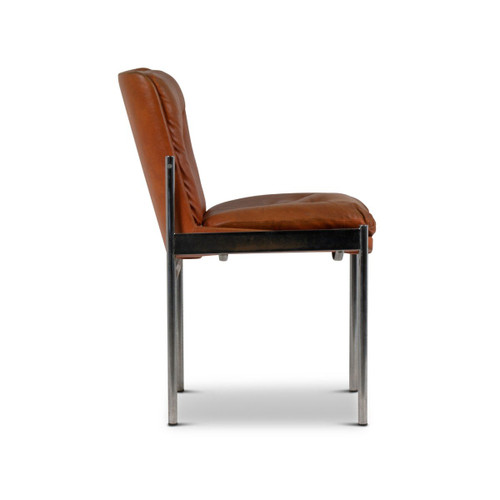 Serie di due sedie in pelle e metallo cromato, anni 1970, LS51841207B