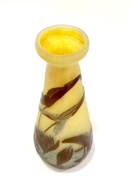 Vase Gallé Art Nouveau "aux Nénuphars Et Sagittaires"