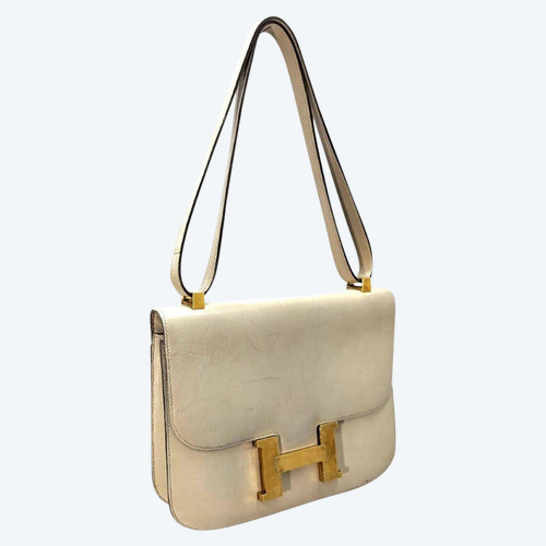 Sac à Main Femme Hermès Cuir Blanc Cassé Modèle  Constance