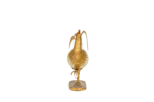 Gallo in uovo di struzzo e ottone dorato, anni '70, Ls5591125d
