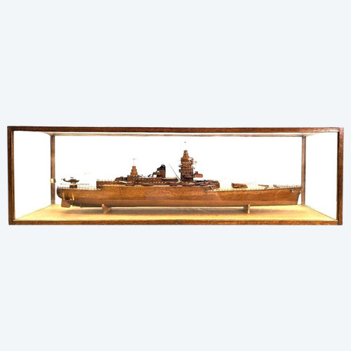Model Of Cuirassier Boat Under Showcase, Meticulous Work From The 1950s