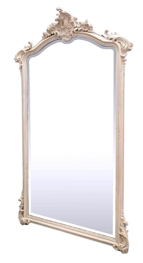 Miroir En Bois Et Stuc Laqué De Style Louis XV Glace Biseauté XIXème