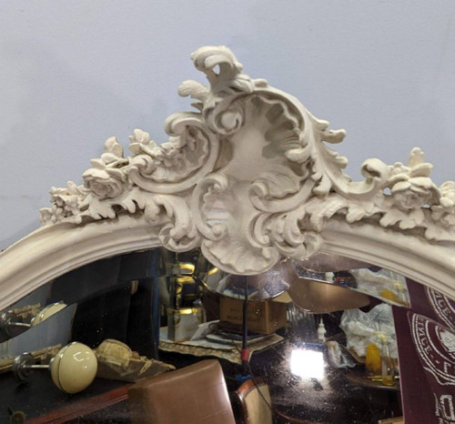 Miroir En Bois Et Stuc Laqué De Style Louis XV Glace Biseauté XIXème