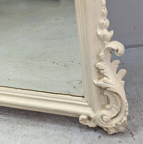 Miroir En Bois Et Stuc Laqué De Style Louis XV Glace Biseauté XIXème