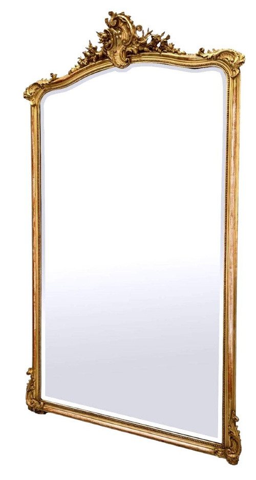 Large Rocaille Mirror Gilded With Gold Leaf In Wood And Gilded Stucco Napoleon III, XIXth Century
