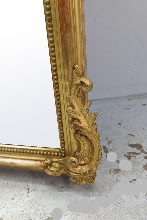 Large Rocaille Mirror Gilded With Gold Leaf In Wood And Gilded Stucco Napoleon III, XIXth Century
