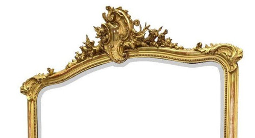 Large Rocaille Mirror Gilded With Gold Leaf In Wood And Gilded Stucco Napoleon III, XIXth Century