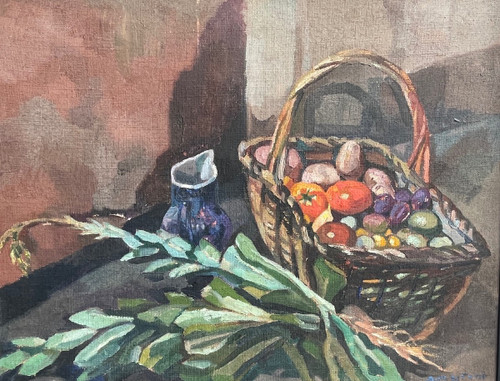 Still Life With Basket Of Vegetables. Signed And Dated 1920.