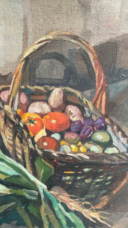 Still Life With Basket Of Vegetables. Signed And Dated 1920.
