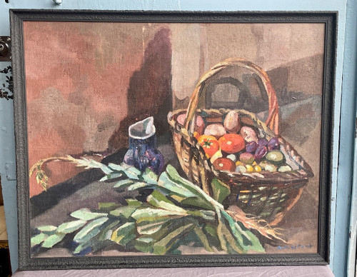 Still Life With Basket Of Vegetables. Signed And Dated 1920.