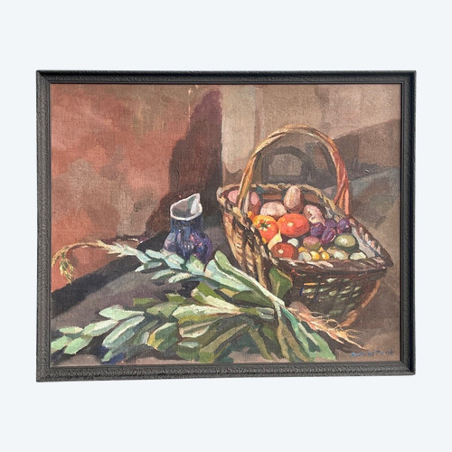 Still Life Con Cesto Di Verdure. Firmato e datato 1920.