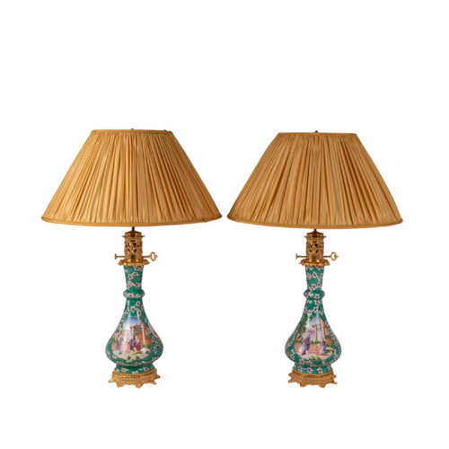 Coppia di lampade Canton in porcellana e bronzo, 1880 circa, LS5546774B