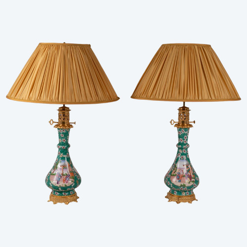 Coppia di lampade Canton in porcellana e bronzo, 1880 circa, LS5546774B
